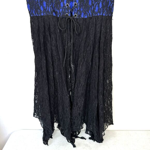 Renaissance Lace Long Bodice Corset Cinch Blue & Black Lace Sz Large - Picture 3 of 9